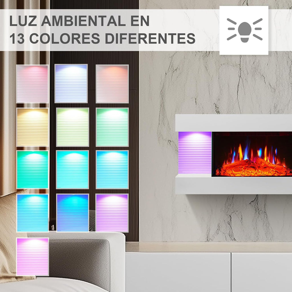 IDA - Chimenea Eléctrica De Pared, 1800 W, Chimenea Eléctrica Decorativa