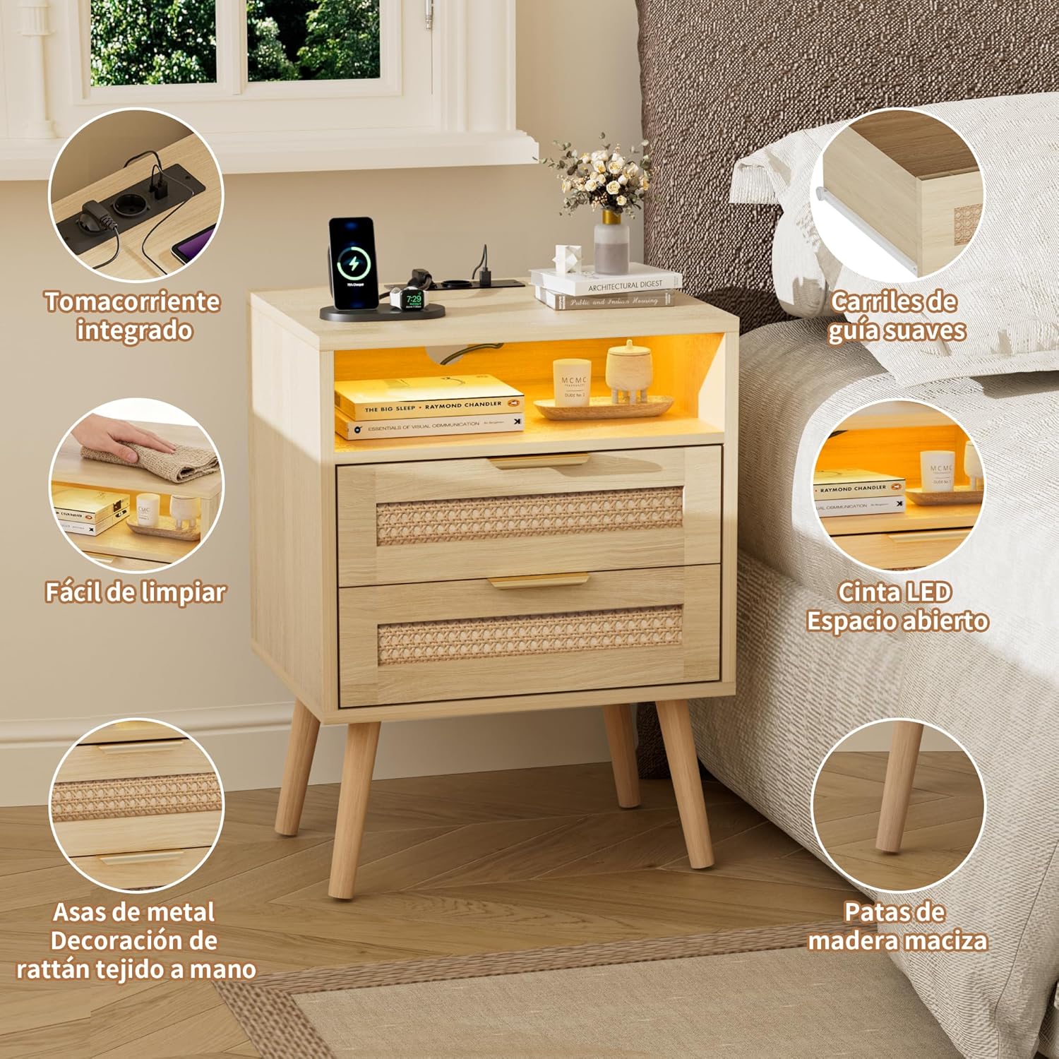Juego De 2 Mesitas Rattan & Oak Heritage