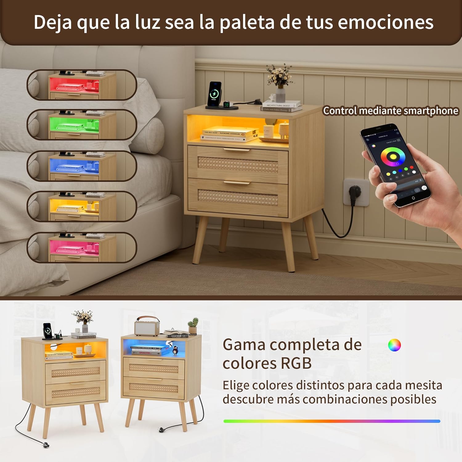 Juego De 2 Mesitas Rattan & Oak Heritage