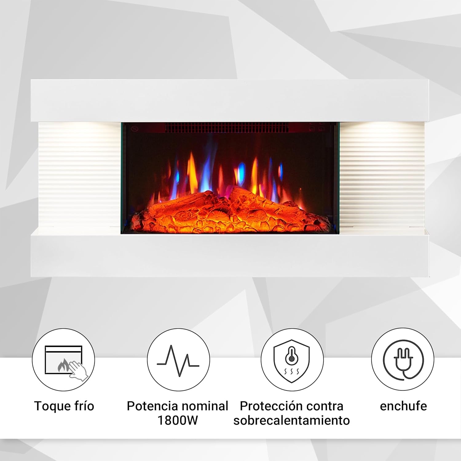 IDA - Chimenea Eléctrica De Pared, 1800 W, Chimenea Eléctrica Decorativa