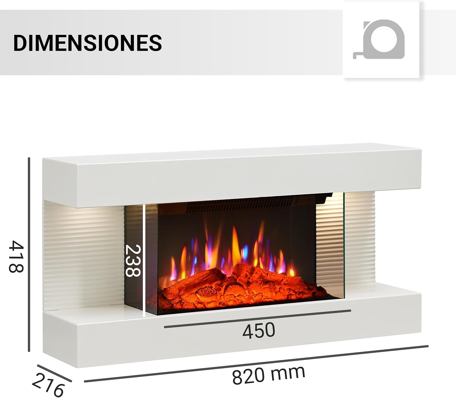 IDA - Chimenea Eléctrica De Pared, 1800 W, Chimenea Eléctrica Decorativa